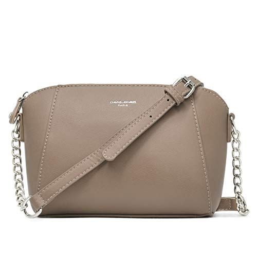 David Jones - Pequeño Bolso Bandolera Mujer - Bolsos de Hombro Cruzados Cadena Cuero PU - Mensajero Clutch Embrague Noche - Messenger Crossbody Bag - Pochette Piel Cremallera Elegante - Beige Topo