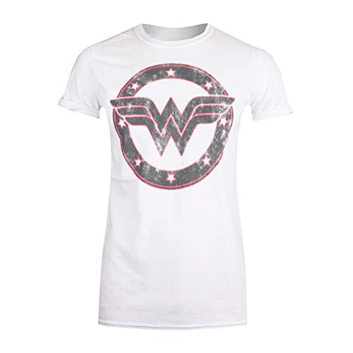 DC Comics Wonder Woman-WW Emblem Camiseta, Blanco, XL para Mujer