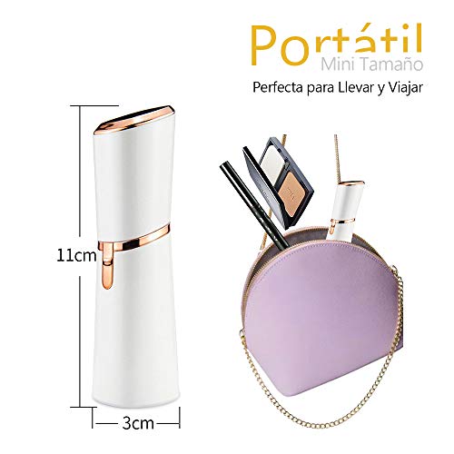 Depiladora Facial Mujer Electrica, Removedor de Vello Impecable, Afeitadora sin dolor para Mujer Impermeable para Mejillas Labios Barbilla y Cuello de Mujeres con Luz LED Incorporada Batería