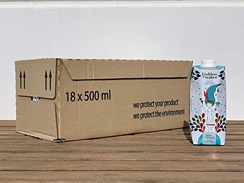 Diosa del Agua - Agua en Cartón con PH 7.5 Envase 100% Reciclable 500 ml, Pack de 18 Unidades | Agua Purificada en Caja de Mineralización Muy Débil | Agua En Brick