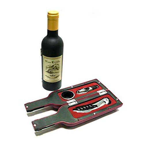 DISOK - Set Botella Vino 3 Piezas en Caja de PVC de Regalo - Set de Vino Abrebotellas, Abridores para Detalles de Bodas, Bautizos y Comuniones. Regalos Originales