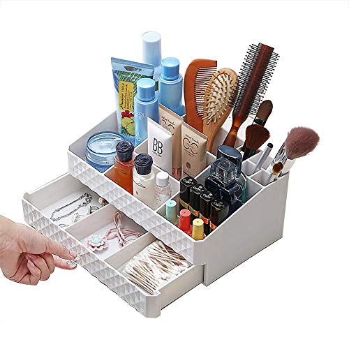 Display4top - Organizador de joyería multifunción para maquillaje, accesorios cosméticos, cajas de almacenamiento de maquillaje, color blanco.