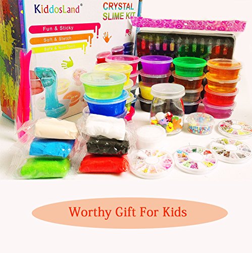 DIY Slime Kit - 24 Colores Kit de Slime Esponjoso con 48 brillantinas, Suministros de Slime Claro para niños, Incluye Arcilla Seca al Aire, rebanadas de Frutas y Herramientas