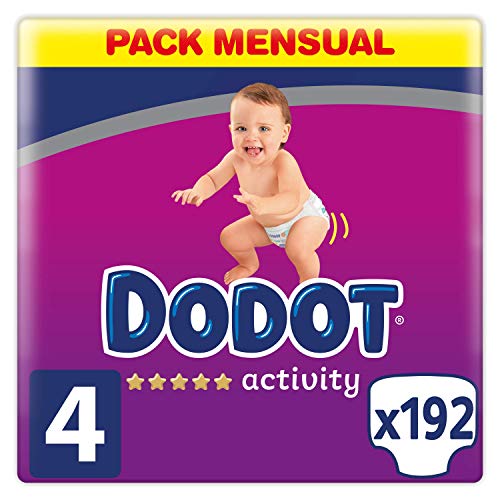 Dodot Activity pañales talla 4, 192 pañales, 9-14 kg, pañales con ajuste más resistente