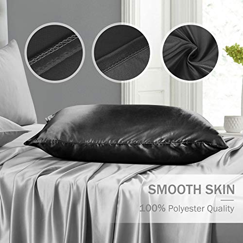 Duerer Fundas de Almohada satén Sedoso estándar para 2 Piezas, con Cierre de sobre, Muy Liso Suave de 100% Microfibra, Belleza Facial, Cuidado de la Cara, hipoalergénico - 50x66cm, Negro