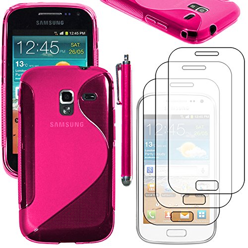 ebestStar - Funda Compatible con Samsung Ace 2 Galaxy i8160, S7560M Carcasa Gel Silicona Gel TPU Motivo S-línea, S-Line Case Cover + Lápiz +3 Peliculas, Rosa [Aparato: 118.3 x 62.2 x 10.5mm, 3.8'']