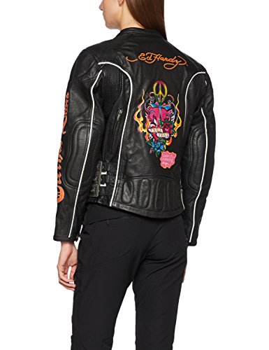 Ed Hardy True Love Rose Chaqueta de Cuero Para Mujer, Negro, M