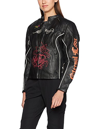 Ed Hardy True Love Rose Chaqueta de Cuero Para Mujer, Negro, M