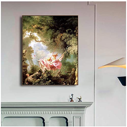 El columpio de Pierre Jean-Honore Fragonard Lienzo Pintura Caligrafía   Impresiones Cartel Imagen de pared para sala de estar Dormitorio-50x70cm Sin marco