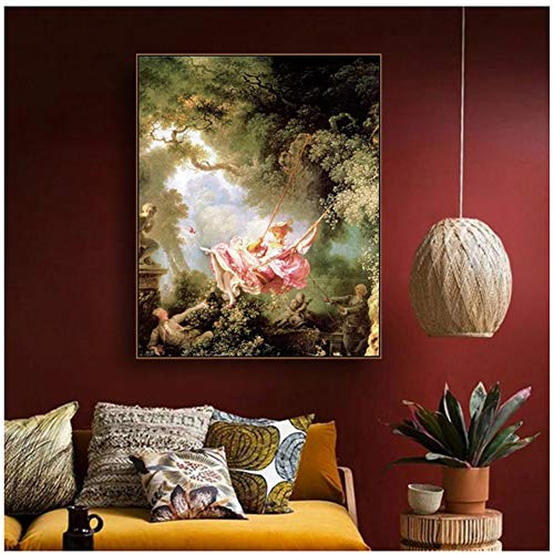 El columpio de Pierre Jean-Honore Fragonard Lienzo Pintura Caligrafía   Impresiones Cartel Imagen de pared para sala de estar Dormitorio-50x70cm Sin marco