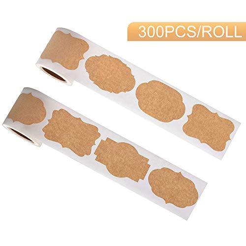 Elinala Papel Kraft Autoadhesivo, Etiquetas para Frascos, Se Utilizan Etiquetas de Papel Kraft en Blanco con diferentes Formas en Frascos de Cocina y Frascos Cosméticos Metic. (300 por Rollo)