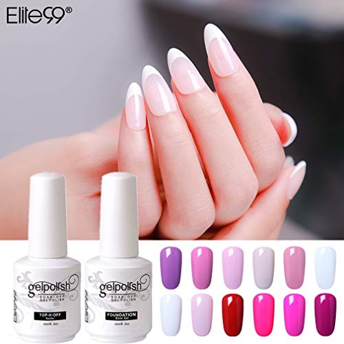 Elite99 Base y Top Coat Semipermanente Esmalte Semipermanente de Uñas Gel UV LED Color 2pcs Kit de Manicura Soak off 15ml