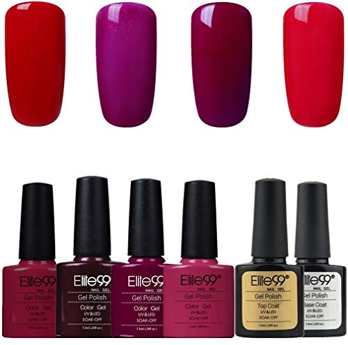 Elite99 Esmalte Semipermanente UV LED 6pcs Kit Uñas de Gel Pintauñas con Base y Top Coat Semipermanente Esmalte de Uñas Soakoff Manicura - 004