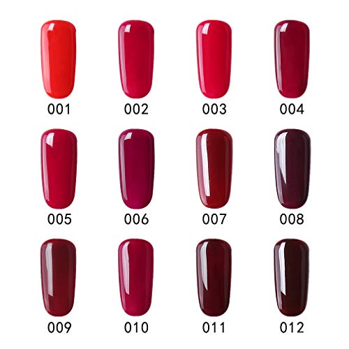 Elite99 Esmaltes Semipermanentes de Uñas en Gel UV LED, 12pcs Kit de Esmaltes de Uñas en Gel Soak Off Rojo Vino Burdeo