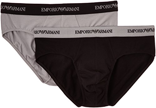 Emporio Armani Mens Knit 2 Pack Brie Calzoncillos, Multicolor (Black/Grey), Medium (Tamaño del Fabricante:M) (Pack de 2) para Hombre