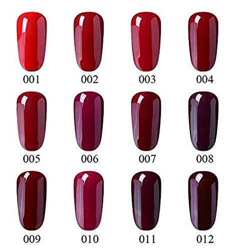 Esmalte de Uñas Semipermanentes Set de Uñas Pintauñas Manicura Semipermanente Color Uñas de Gel UV LED Soak Off 12pcs 10ml de Fairyglo - Rojo Vino kit 002