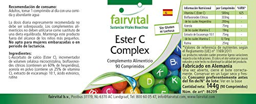 Ester C Complex 500mg - VEGANO - Vitamina C con Bioflavonoides - 90 Comprimidos - Calidad Alemana