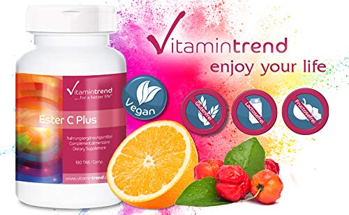 Ester C® plus – con bioflavonoides y acerola – Vitamina C vegana – 180 pastillas – Tratamiento para 6 meses