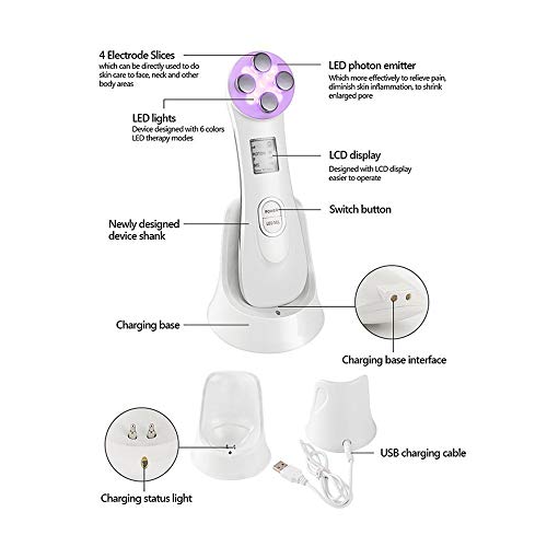 Facial Aparato Radiofrecuencia, 6 Modos de Terapia de luz LED, Antiarrugas, Anti-envejecimiento, Rejuvenecimiento, Limpieza Profunda