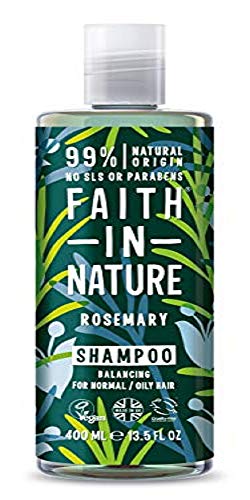 Faith in Nature Champú Natural de Romero, Equilibrante, Vegano y No Testado en Animales, sin Parabenos ni SLS, para Cabello de Normal a Graso, 400 ml