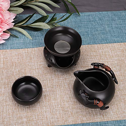 fanquare Kung Fu Juego de Té Chino de Cerámica con Bandeja y Pequeñas Herramientas de Té, Tazas de té de Porcelana, Negra