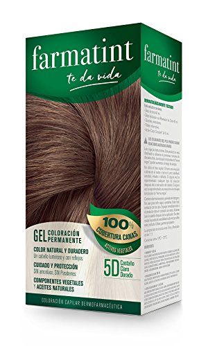 Farmatint 5D Castaño Claro Dorado. Tinte permanente. Cabello natural y color duradero. Sin amoníaco ni parabenes ni parafinas ni siliconas.