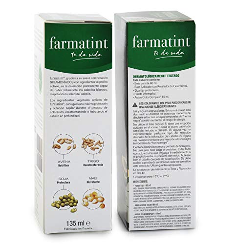 Farmatint 5D Castaño Claro Dorado. Tinte permanente. Cabello natural y color duradero. Sin amoníaco ni parabenes ni parafinas ni siliconas.