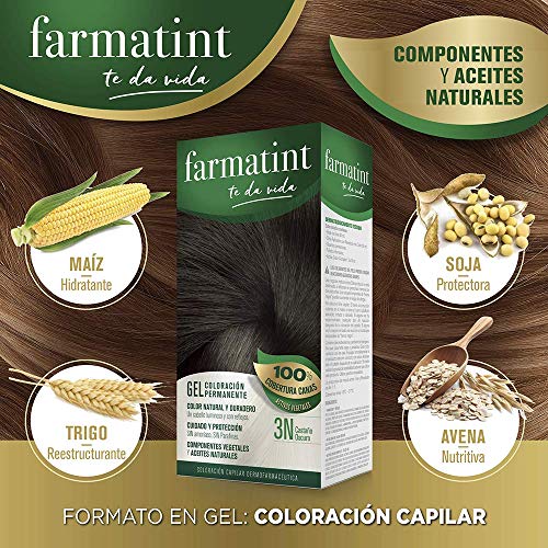 Farmatint Gel 3N Castaño Oscuro | Color natural y duradero | Componentes vegetales y aceites naturales | Sin amoníaco | Sin parabenos | Dermatológicamente testado