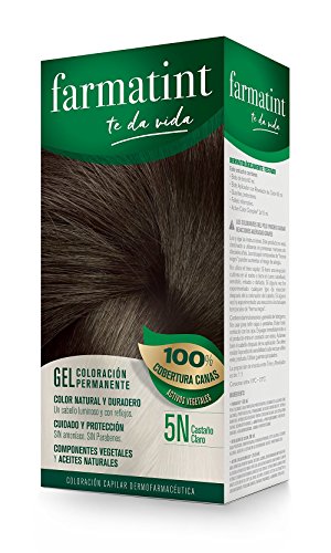 Farmatint Gel 5N Castaño Claro | Color natural y duradero | Componentes vegetales y aceites naturales | Sin amoníaco | Sin Parabenos | Dermatológicamente testado