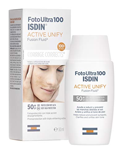 FotoUltra 100 ISDIN Active Unify SPF 50+ - Protector solar facial, Aclara y unifica el tono de piel, 50 ml