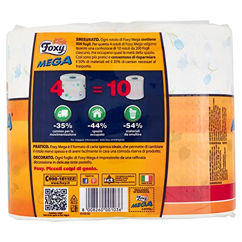 Foxy - Papel higiénico mega – Paquete de 4 rollos