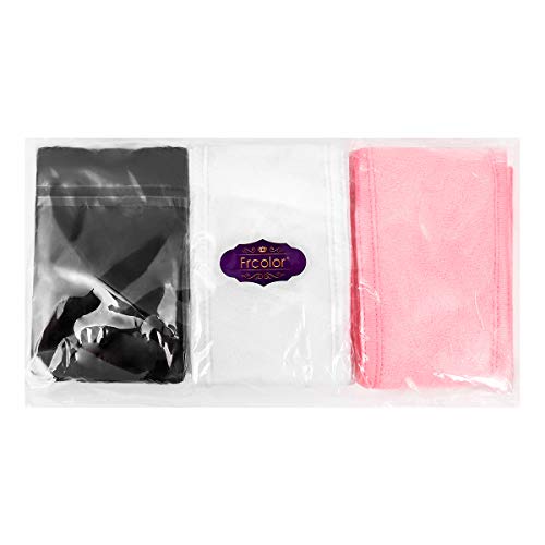 Frcolor 3Pcs Spa Facial Diadema Maquillaje Baño Deporte Envoltura para la cabeza Terry Cloth Diadema Estiramiento Toalla con cinta mágica para lavarse la cara (Blanco, Negro, Rosa)