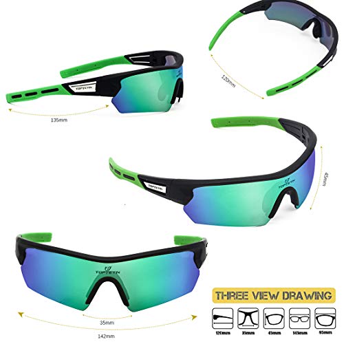 Gafas Ciclismo Polarizadas con 5 Lentes Intercambiables Gafas de Sol Deportivas Antivaho Antireflejo Anti Viento y UV Adaptadas a Deporte Carrera Running Bicicleta MTB para Hombre y Mujer (Rojo)