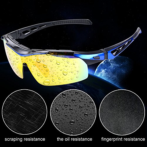 Gafas de Ciclismo Unisex Gafas de Sol de Deportivas Bici Polarizadas 5 Lentes Intercambiables para Hombre y Mujer Deporte Bicicleta Ciclismo Montaña MTB Conducir Pesca Ski Esquiar Golf Correr (Azul)