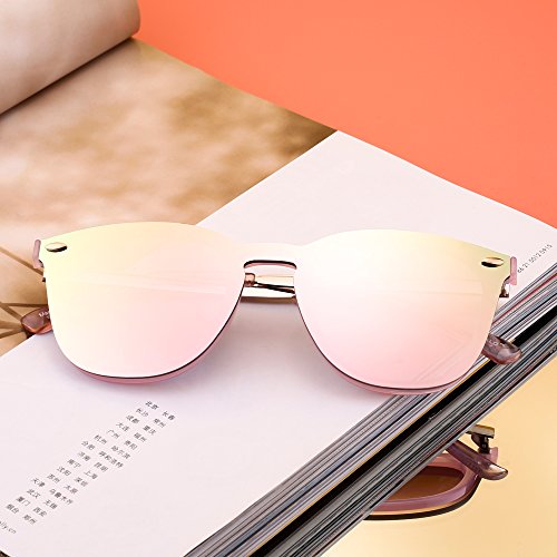 Gafas de Sol Sin Montura Una Pieza de Espejo Reflexivo Anteojos Para Hombre Mujer(Rosa/Rosa Espejo)