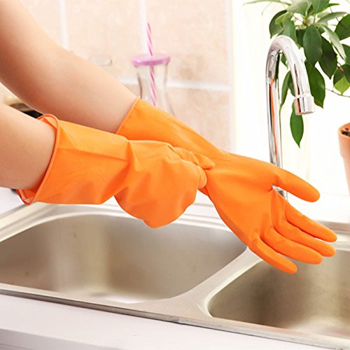 Gants en Caoutchouc, Amaoma Latex Gants de Nettoyage Gants Femme Durable Lavage en Plastique Pour Faire le Ménage, Hiver Ménage Gants de Lavage de Vaisselle, Orange