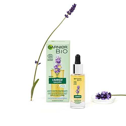 Garnier BIO Aceite de Rostro Reafirmante con Aceite Esencial Lavanda y de Argán Ecológicos y Vitamina E - 30 ml