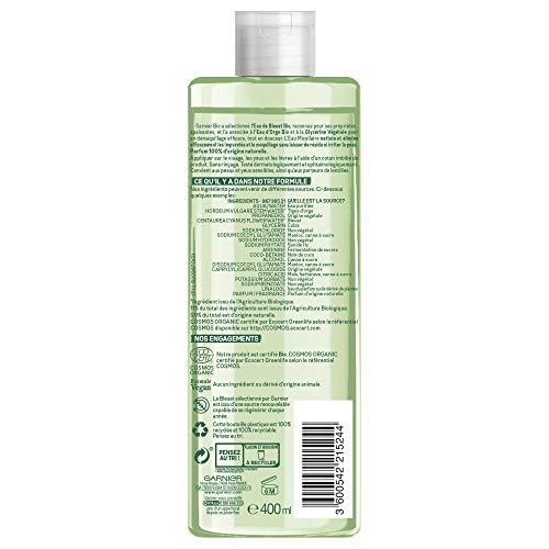 Garnier Bio – Agua micelar desmaquillante y limpiador, agua de azul orgánica – para pieles y ojos sensibles – 400 ml, 1 unidad