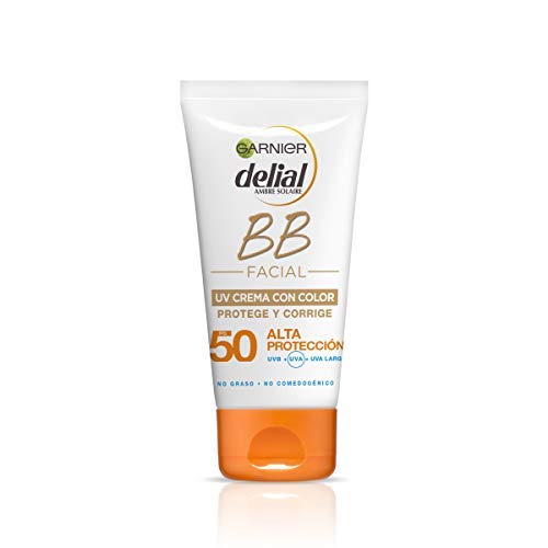 Garnier Delial BB Sun Crema de Protección Solar con Color para Rostro y Escote, con SPF50+ y Vitamina E - 50 ml