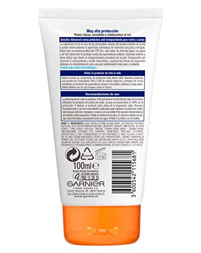 Garnier Delial Sensitive Advanced - Protector Solar Facial UV Gel Hidratante IP50+ - 100 ml