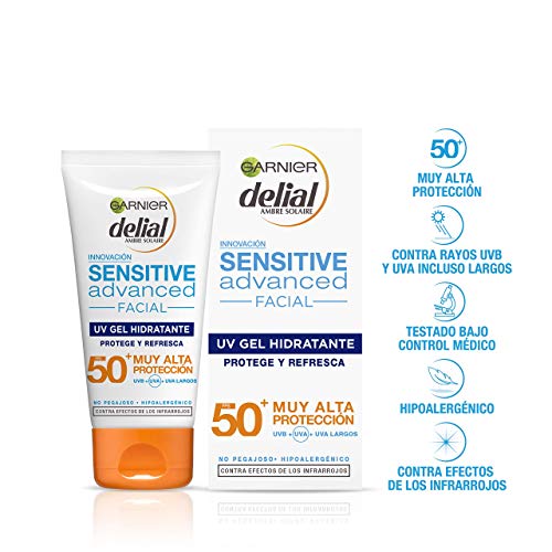 Garnier Delial Sensitive Advanced - Protector Solar Facial UV Gel Hidratante IP50+ - 50 ml