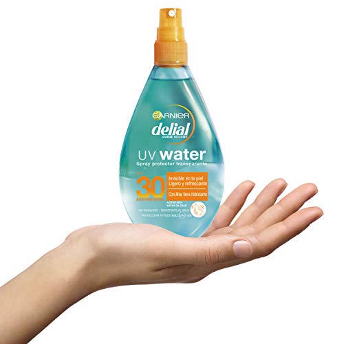 Garnier Delial UV Water Spray Protector Solar Transparente, Alta Protección para Cuerpo y Rostro IP30 - 150 ml