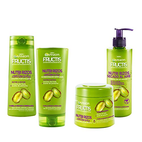 Garnier Fructis - Nutri Rizos Secado al Aire Crema Sin Aclarado para Pelo Rizado u Ondulado – 3 Unidades x 400 ml