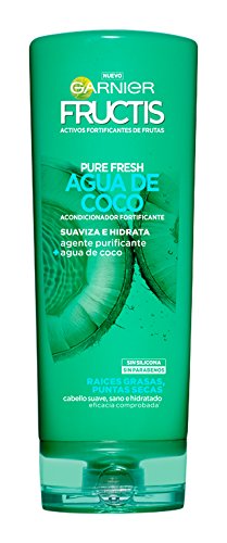 GARNIER Fructis Pure Fresh Agua de Coco Acondicionador Pelo Normal, con raíces grasas y puntas secas - 250 ml