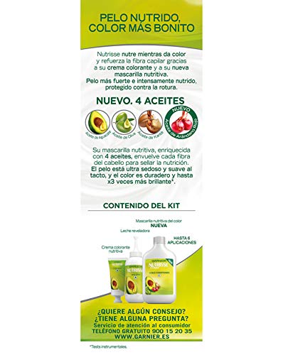 Garnier Nutrisse Creme Coloración Nutritiva Permanente, Tinte 100% Cobertura de Canas con Mascarilla Nutritiva de 4 Aceites - Tono 4 Castaño