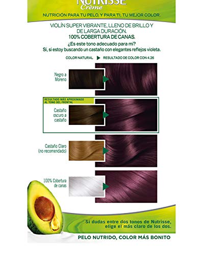 Garnier Nutrisse Creme Coloración Nutritiva Permanente, Tinte 100% Cobertura de Canas con Mascarilla Nutritiva de 4 Aceites - Tono 4.26 Violín