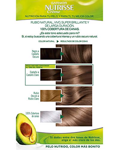 Garnier Nutrisse Creme Coloración Nutritiva Permanente, Tinte 100% Cobertura de Canas con Mascarilla Nutritiva de 4 Aceites - Tono 6 Rubio Oscuro