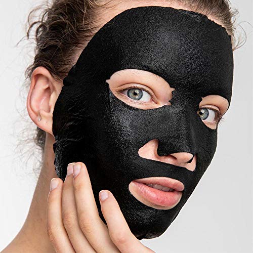 Garnier Skin Active - Black Mask Tissu Pure Charcoal, mascarilla de tejido con carbón y extracto de alga negra para pieles con poros dilatados, 5 unidades