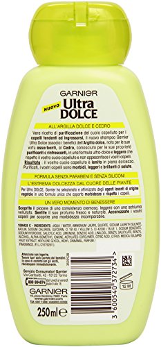 Garnier Ultra Dolce Argilla Dolce y Cedro Champú purificante para cabello tendente a engrasarse, 250 ml