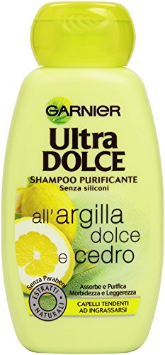 Garnier Ultra Dolce Argilla Dolce y Cedro Champú purificante para cabello tendente a engrasarse, 250 ml